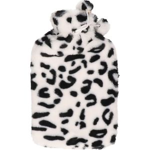 H&S Collection - Warmwaterkruik - Wit/Zwart - 1,75L - Met Zachte Dierenprint Hoes