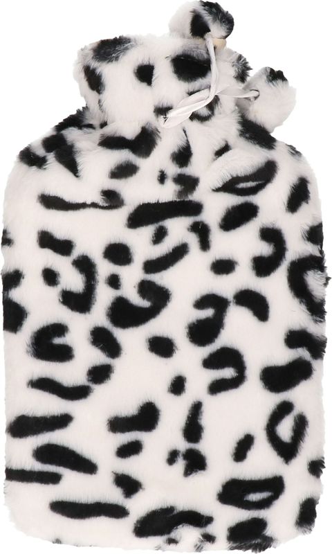 H&S Collection - Warmwaterkruik - Wit/Zwart - 1,75L - Met Zachte Dierenprint Hoes