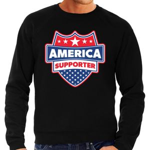Amerika / America schild supporter sweater zwart voor heren - Feesttruien