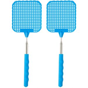 Vliegenmepper compact - 2x - Uitschuifbaar tot 60 cm - blauw - Insecten killer - Vliegenmeppers - Ongediertebestrijding