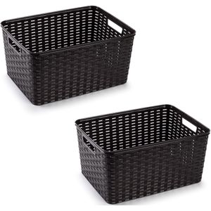 4x Donker bruin geweven opbergboxen/opbergmanden 18 liter kunststof - Opbergbox