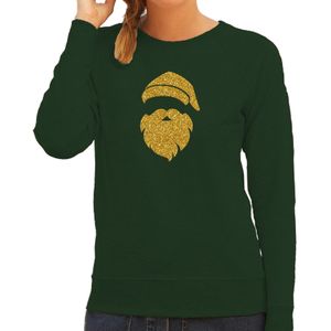 Kerstman hoofd Kerst sweater / trui groen voor dames met gouden glitter bedrukking - kerst truien