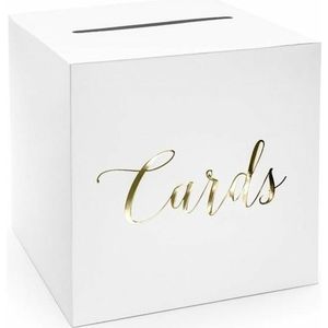 Kartonnen kaartendoos wit/goud 24 cm vierkant - Feestdecoratievoorwerp