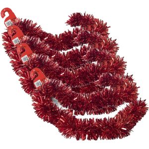 4x stuks kerstboom folie slingers/lametta guirlandes van 180 x 12 cm in de kleur glitter rood - Feestslingers