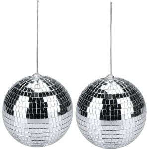 Grote discobal kerstballen  - 2x - zilver - D15 cm - kunststof - discobol - disco - kerstversiering - Kerstbal