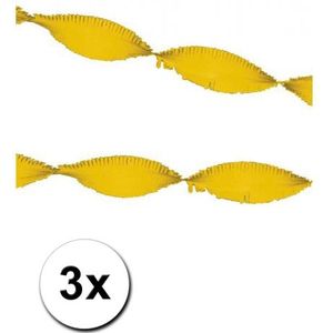 3 Gele slingers van crepe papier 5 m - Feestslingers