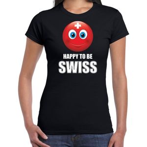 Zwitserland emoticon Happy to be Swiss landen t-shirt zwart dames - Feestshirts