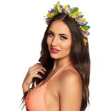 Carnaval verkleed Tiara/diadeem - 2x - Tropische bloemen - dames/meisjes - Fantasy/tropical/hawaii t - Verkleedhoofddeksels