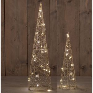 Verlichte LED figuren - kerstboom kegel/piramide - 2x st - goud - H40 en H60 cm - kerstverlichting figuur