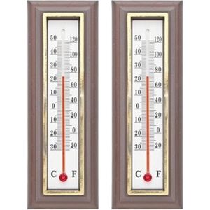 Set van 2x klassieke thermometers voor binnen en buiten donkerbruin 16 cm - Buitenthermometers