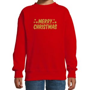Merry Christmas Kerst sweater / trui rood voor kinderen met gouden glitter bedrukking - kerst truien kind