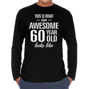 Awesome 60 year / 60 jaar cadeaushirt long sleeves zwart heren - Feestshirts