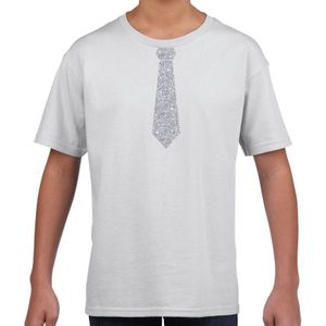Stropdas zilver glitter t-shirt wit voor kinderen - Feestshirts