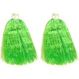 4x Stuks cheerball/pompom groen met ringgreep 33 cm - Verkleedattributen