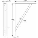 AMIG Plankdrager/planksteun van metaal - gelakt zwart - H400 x B275 mm - boekenplank steunen - tot 225 kg