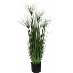 Kunstgras/gras kunstplant met papyrus pluimen - groen H102 x D15 cm - op stevige plug - Kunstplanten
