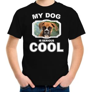Boxer honden t-shirt my dog is serious cool zwart voor kinderen - T-shirts