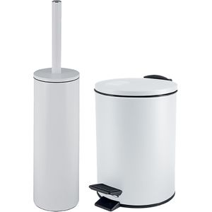 Spirella Badkamer/toilet accessoires set - WC-borstel en pedaalemmer 3L - metaal - ivoor wit