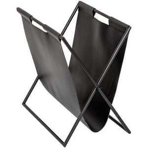 Lectuurbak Magazines - voor tijdschriften/kranten/boek - zwart - metaal/leer -  37 x 22 x 35 cm - Opbergmanden
