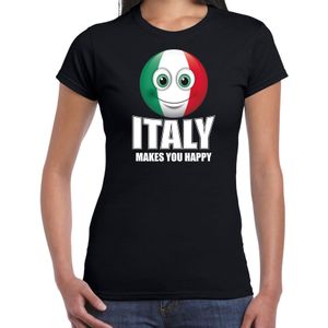 Italy makes you happy landen t-shirt Italie zwart voor dames met emoticon - Feestshirts