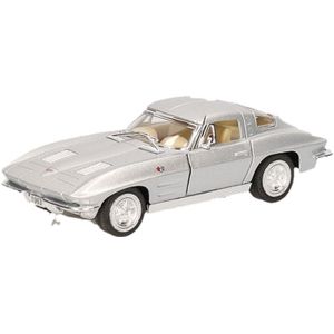 Modelauto Chevrolet Corvette 1963 zilver 13 cm - speelgoed auto schaalmodel