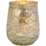 Glazen design windlicht/kaarsenhouder - 3x - champagne goud - 10 x 12 x 10 cm - waxinelichtjes - Waxinelichtjeshouders
