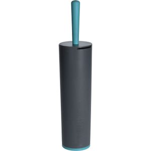 1x Toiletborstels antraciet grijs met turquoise 42 cm - Toiletborstels