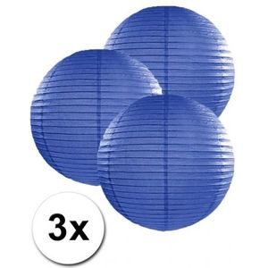 3 bolvormige lampionnen donker blauw 25 cm - Feestlampionnen