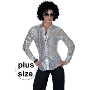 Grote maat zilveren 70s disco verkleedkleding blouse voor dames - Carnavalsblouses