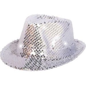 Zilver glitter hoedje met LED licht - Verkleedhoofddeksels