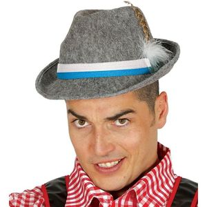 2x stuks grijs Tiroler Oktoberfest hoedje met veer verkleedaccessoire volwassenen - Verkleedhoofddeksels