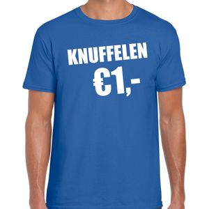 Fun t-shirt knuffelen 1 euro blauw voor heren - Feestshirts