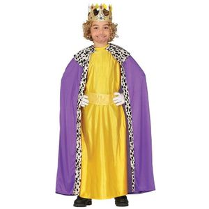 Carnavalskleding koning paars/geel met cape voor jongens - Carnavalskostuums