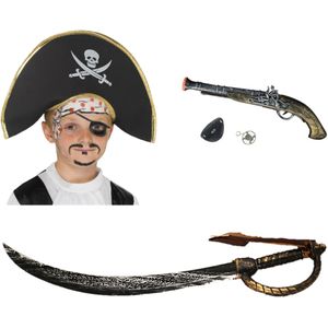 Verkleed speelgoed Piraten hoed zwaard en pistool met ooglapje - Verkleedhoofddeksels