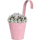 Bloempot/plantenbak zinken emmertje met ophanghaak pastel roze 14 x 13 x 24 cm - Balkon/schutting plantenpot