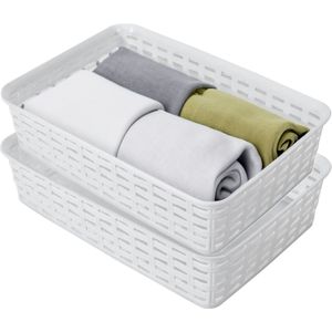 Opbergmandje/ladeverdeler - 2x - wit - 2 liter - kunststof - 17 x 25 x 6 cm - kleine bakjes - Opbergmanden