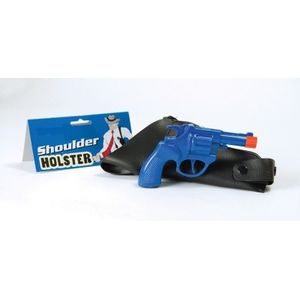Feest politie revolver/pistool blauw met schouder holster 16 cm - Verkleedattributen
