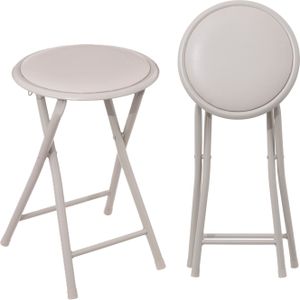 Bijzet krukje/stoel - 2x - Opvouwbaar - beige - D30 x H46 cm - Krukjes