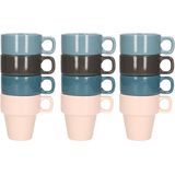 Excellent Houseware koffie/thee mokken - 12x - stapelbaar- aardewerk - 180 ml