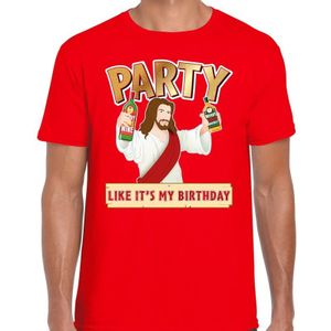 Fout kerst t-shirt rood met party Jezus voor heren - kerst t-shirts