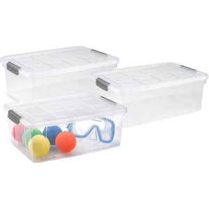 Opslag/opberg bak/box met deksel - 10x - kunststof - 37 x 26 x 14 cm - transparant - 9 liter - Opbergmanden