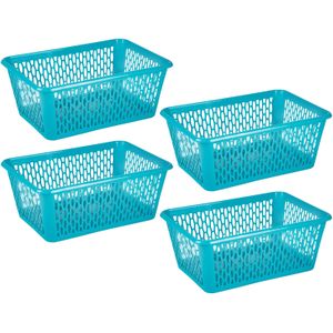 Plasticforte opbergmand/kastmandje - 4x - 13 liter - blauw - kunststof - 26 x 37 x 14 cm