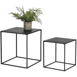 Set van 2x plantenstandaards vierkant metaal zwart 37/41 cm - Home Deco Plantentafels