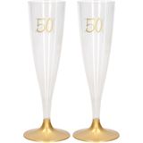 24x Sarah/50 jaar gouden/gouden champagne glazen/flutes 14 cl/140 ml van kunststof - Champagneglazen