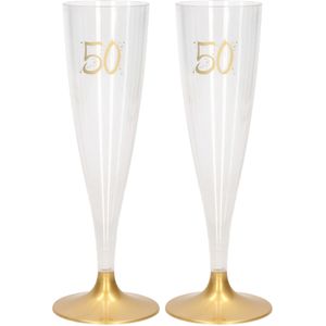 24x Sarah/50 jaar gouden/gouden champagne glazen/flutes 14 cl/140 ml van kunststof - Champagneglazen