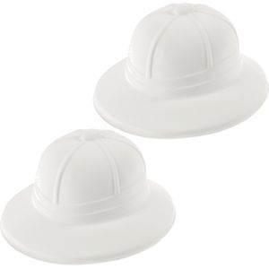 2x stuks tropen Safari verkleed helm wit van plastic - Verkleedhoofddeksels