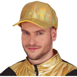 Glitter baseballcap petje - goud metallic - verkleed accessoires - volwassenen - Eighties/Disco - Verkleedhoofddeksels