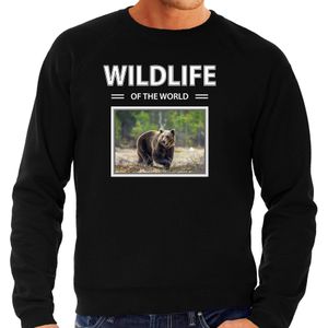 Beer sweater / trui met dieren foto wildlife of the world zwart voor heren - Sweaters