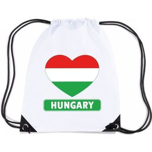 Sporttas met rijgkoord Hongarije vlag in hart - Rugzakken