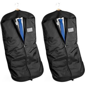 Kledinghoes/Beschermhoes met rits - 2x - zwart - polyester - 100 x 60 cm - 1 kostuum of 3 overhemden - Kledinghoezen